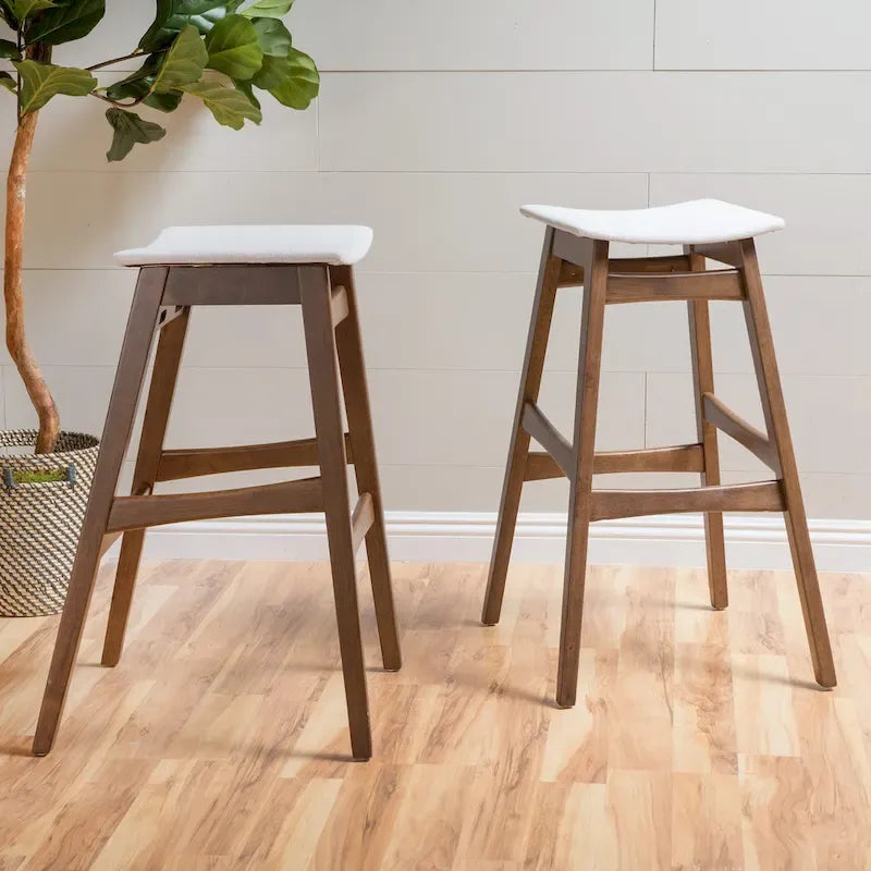 Lot de 2 tabourets de bar sans dossier hauteur comptoir, style Mid-Century Modern, finition naturelle