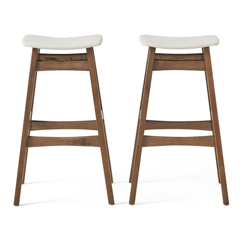 Lot de 2 tabourets de bar sans dossier hauteur comptoir, style Mid-Century Modern, finition naturelle