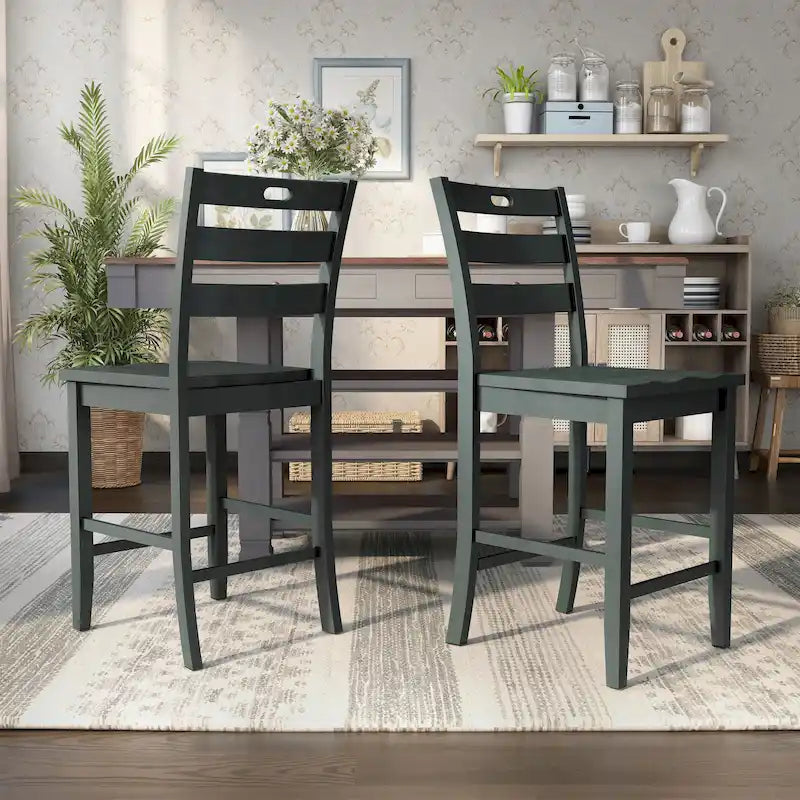 Chaises de comptoir rustiques en bois à dossier échelle, ensemble de 2