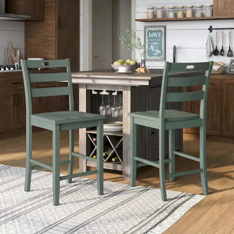 Chaises de comptoir rustiques en bois à dossier échelle, ensemble de 2
