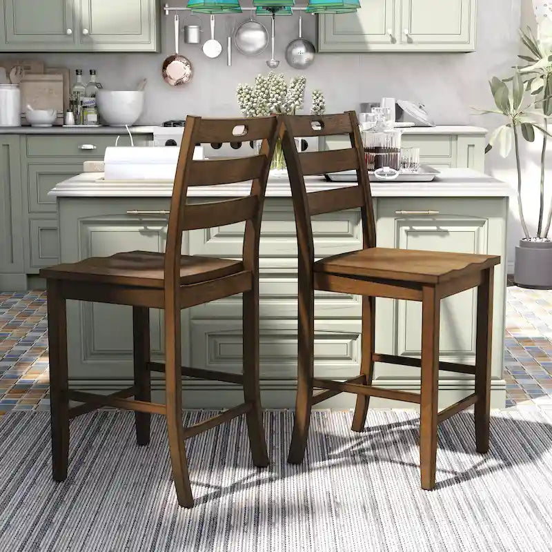 Chaises de comptoir rustiques en bois à dossier échelle, ensemble de 2