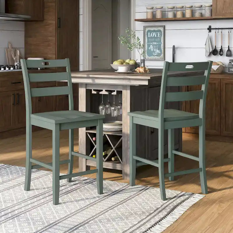 Chaises de comptoir rustiques en bois à dossier échelle, ensemble de 2