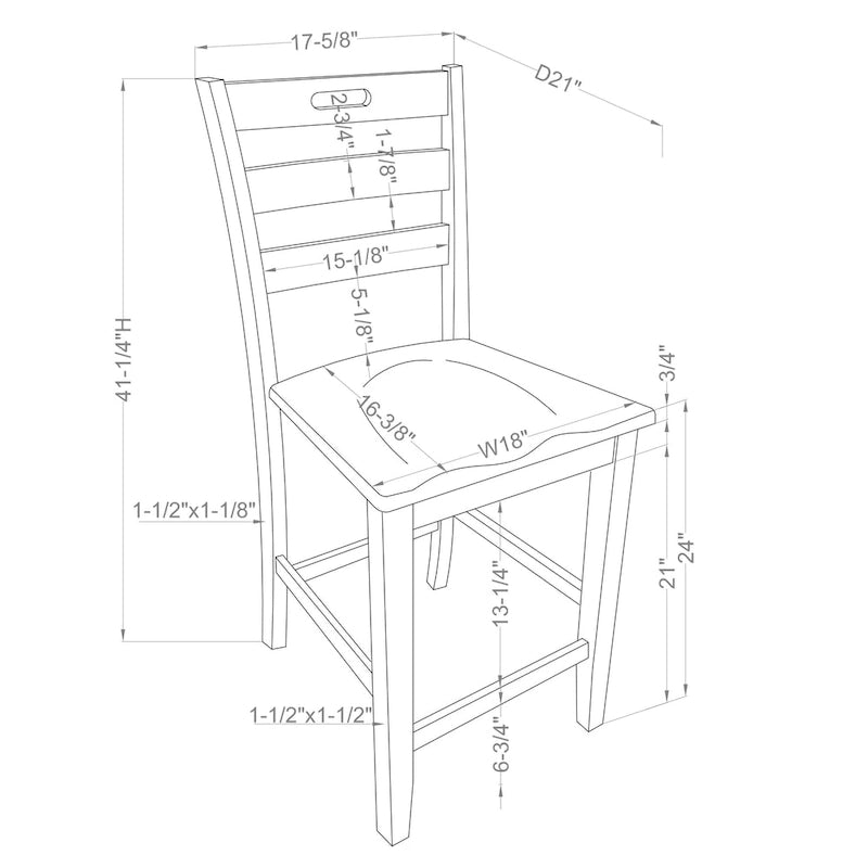 Chaises de comptoir rustiques en bois à dossier échelle, ensemble de 2