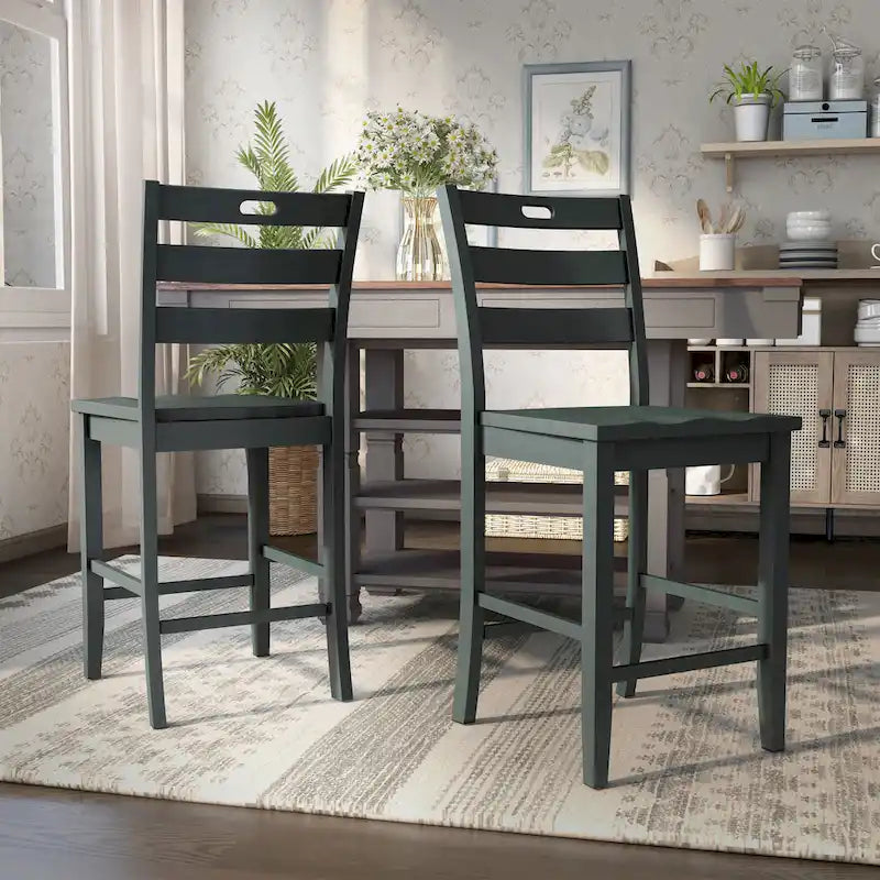 Chaises de comptoir rustiques en bois à dossier échelle, ensemble de 2
