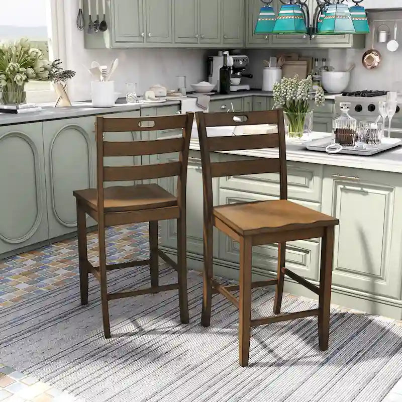 Chaises de comptoir rustiques en bois à dossier échelle, ensemble de 2