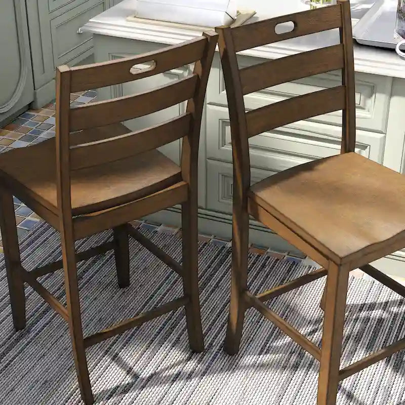 Chaises de comptoir rustiques en bois à dossier échelle, ensemble de 2
