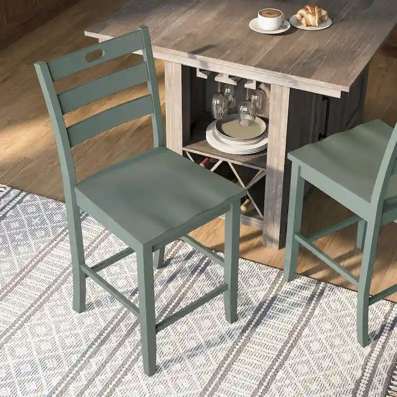 Chaises de comptoir rustiques en bois à dossier échelle, ensemble de 2