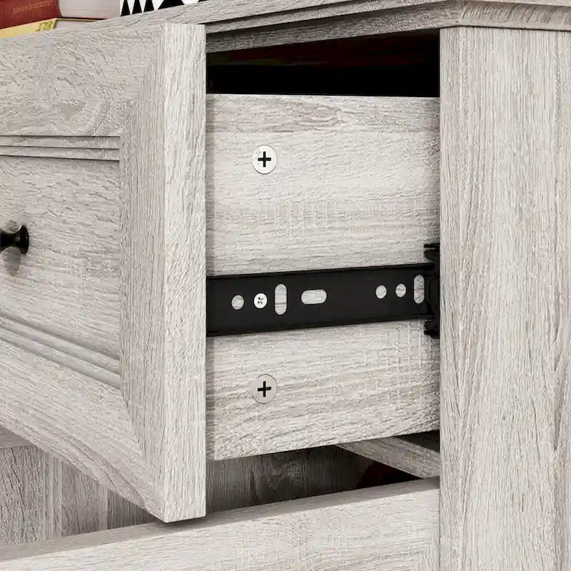 Armoire de rangement polyvalente effet bois avec étagères réglables et porte en verre trempé