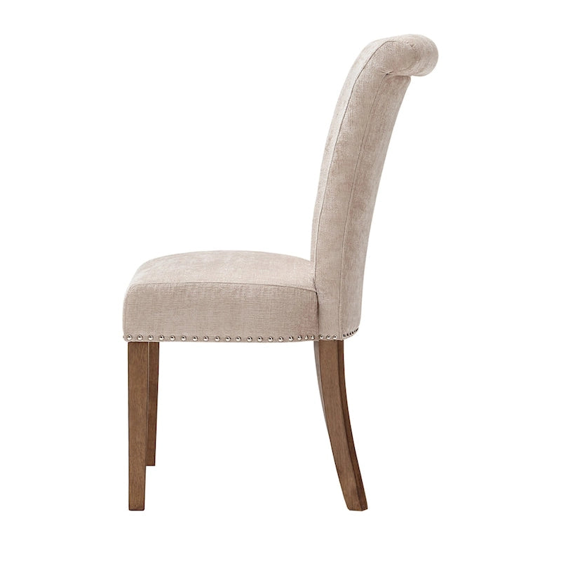 Lot de 2 chaises de salle à manger sans accoudoirs capitonnées avec dossier arrondi couleur crème