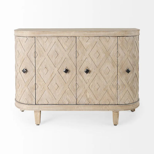 Meuble d'appoint 4 portes en placage de sapin beige - 120 L x 38 la x 84 H cm