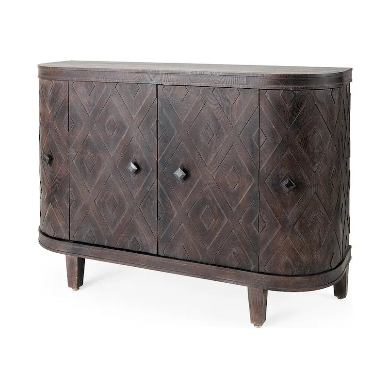 Meuble d'appoint 4 portes en placage de sapin beige - 120 L x 38 la x 84 H cm