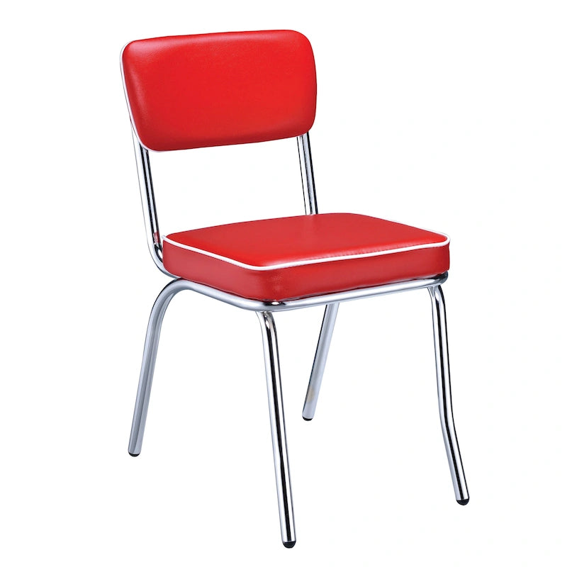 Lot de 2 chaises de salle à manger rétro chromées avec assise rembourrée en similicuir