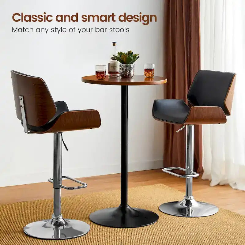 Table de bistrot moderne ronde à plateau noyer pour pub-bar