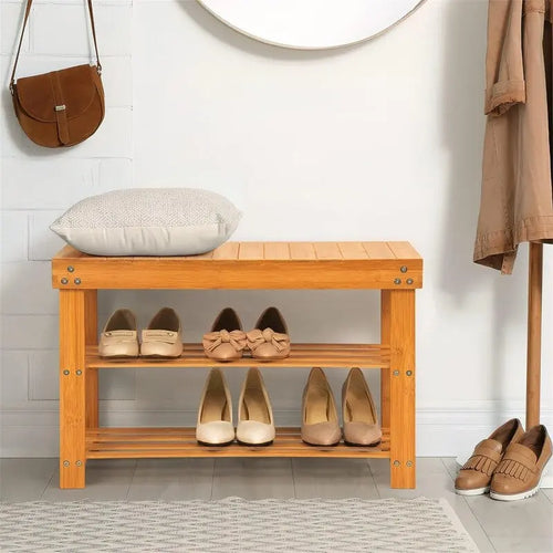 Banc porte-chaussures en bambou pour entrée, terrasse, jardin, salon