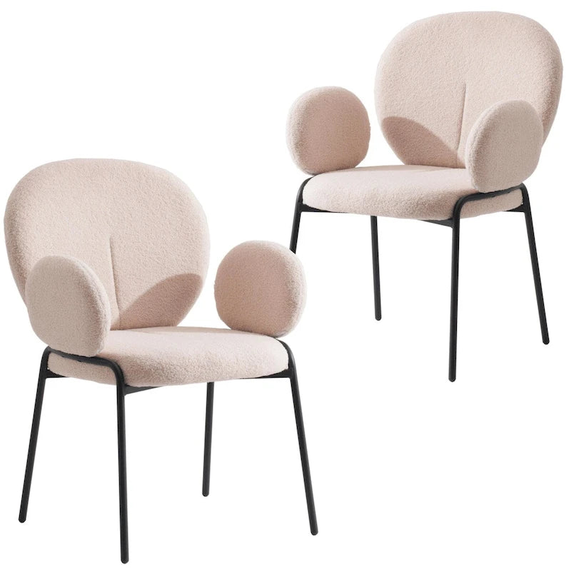 Chaises de salle à manger en fer rembourrées Boucle avec accoudoirs, lot de 2