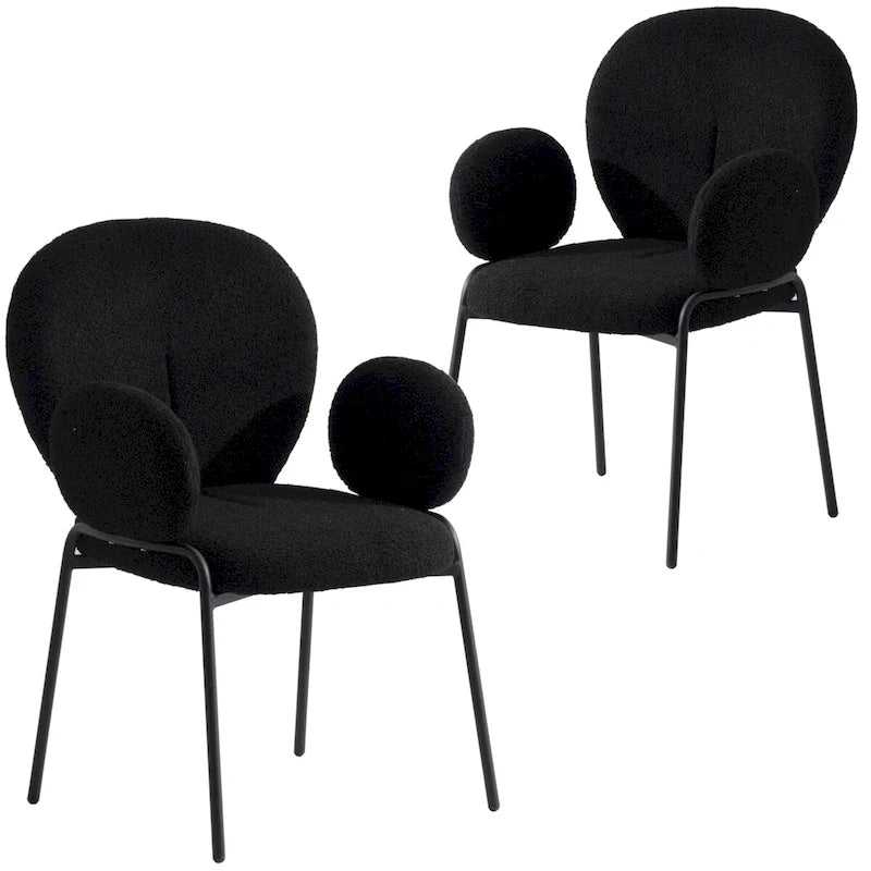 Chaises de salle à manger en fer rembourrées Boucle avec accoudoirs, lot de 2