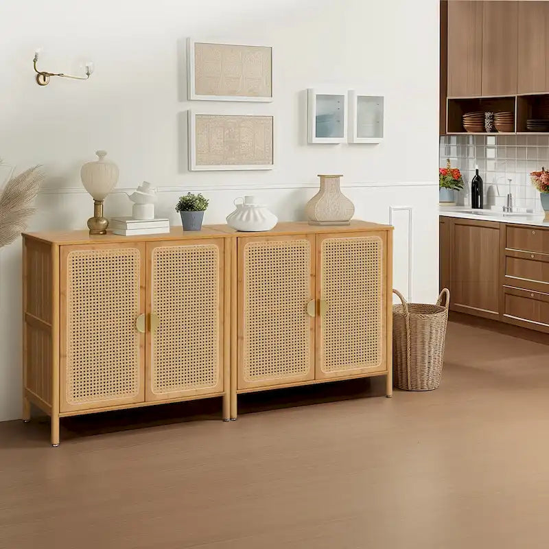 Buffet de salle à manger/meuble de rangement de cuisine avec portes décoratives en rotin
