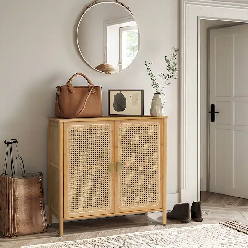 Buffet de salle à manger/meuble de rangement de cuisine avec portes décoratives en rotin