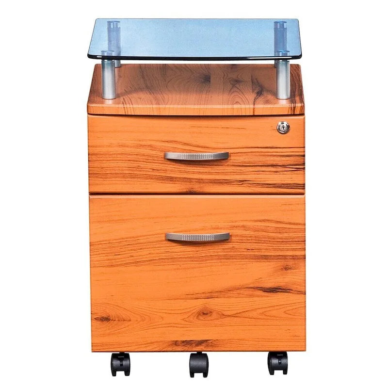 Meuble classeur roulant avec plateau en verre