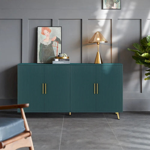Armoire de rangement 4 portes avec motif à lignes verticales, bleu marine