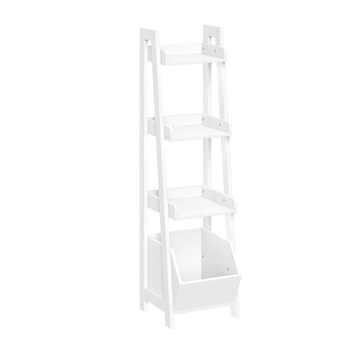 Étagère échelle à 4 niveaux avec étagères ouvertes et bac de rangement blanc