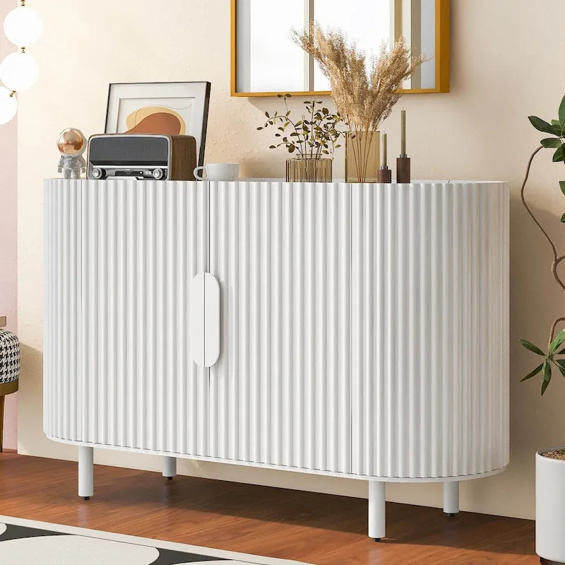 Buffet en MDF avec étagères réglables et porte d'armoire ondulée